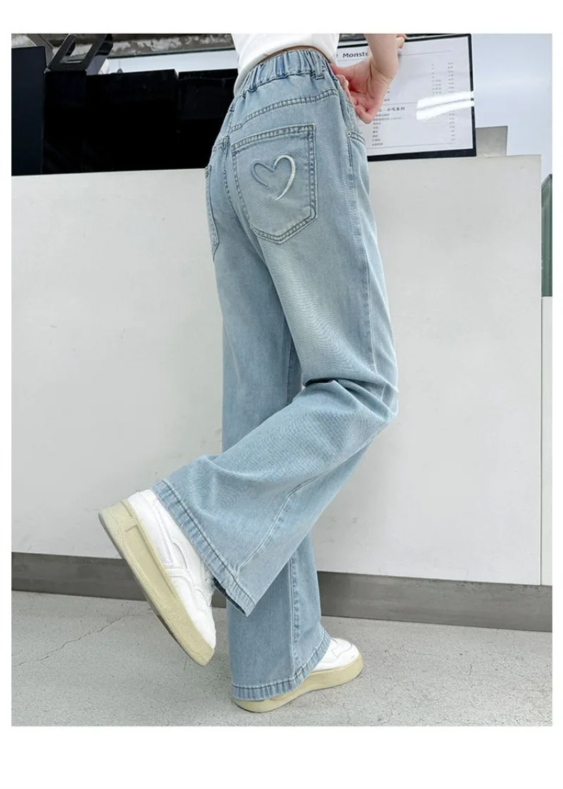 OLEKID Frühlings-Jeans für Mädchen mit Taschen, Kinder-Denim-Hose mit lockerem, elastischem Bund, 4-14 Jahre, Mädchenhose, Babyhose – Detail 13