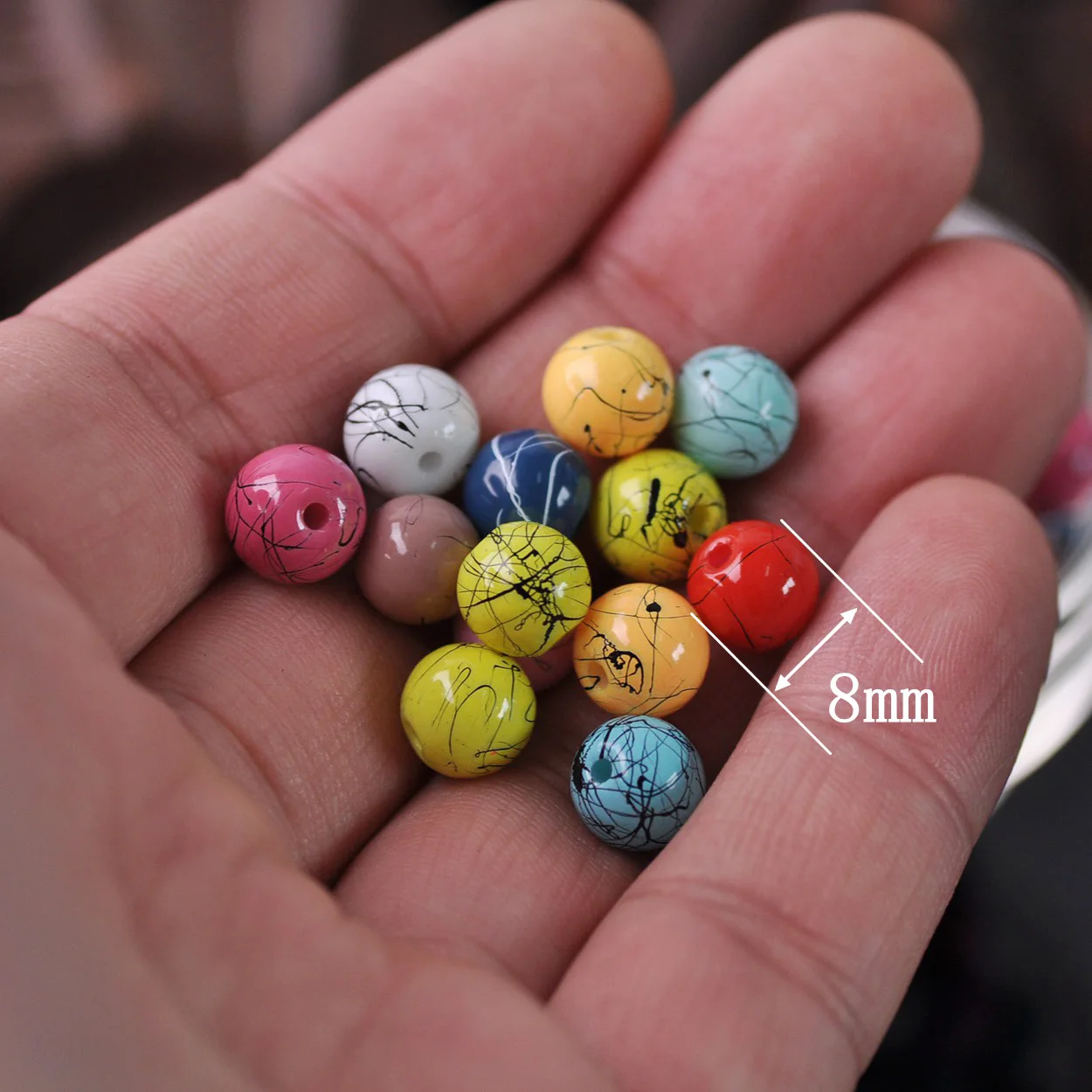 30PCS Round 8mm Painting Opaque Glass Loose Beads For Jewelry Making DIY Crafts Findings