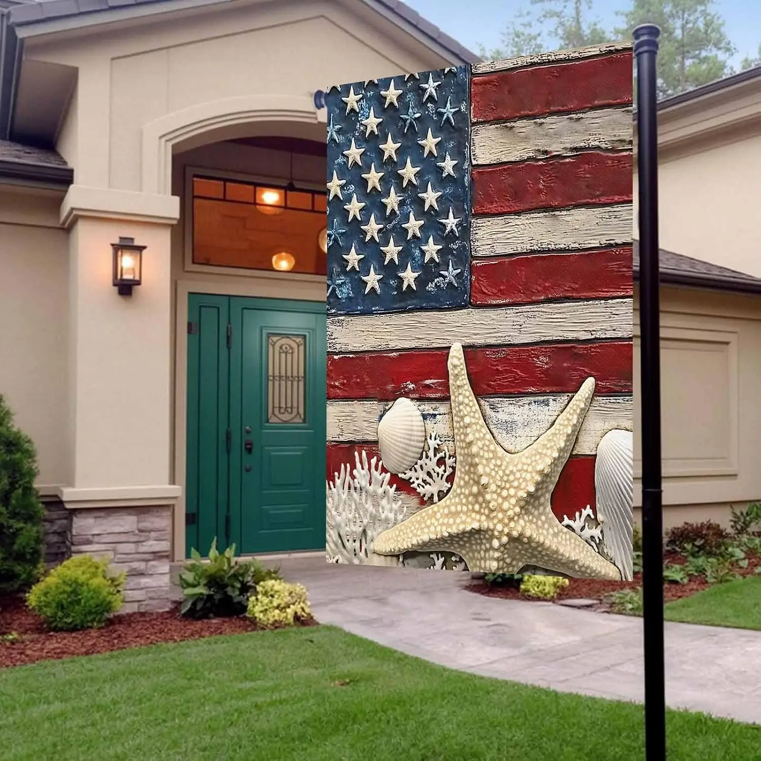 4th of July Garden Flags American Flag Garden Flag Double Sided Welcome Flag Retro Starfish Shell Coral Independence Day Yar yyi