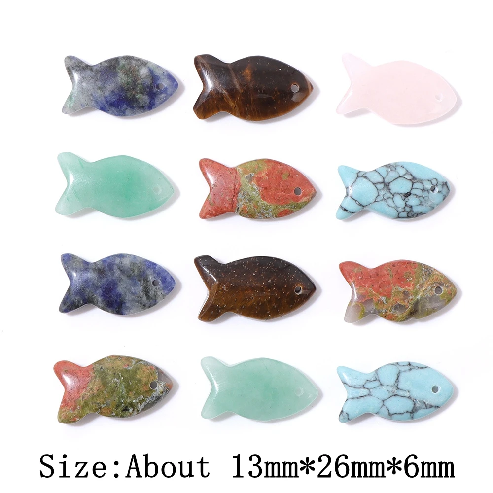 2Pcs Fish Shape Natural Stone Pendants Unakite Aventurine Turquoises Gems Stone Charm for Jewelry Making Necklaces 13x26mm - view 2