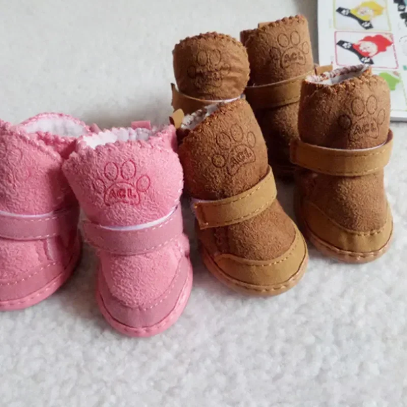 4Pcs/Set Pet Shoes Non Slip Wear Resistant For Small Medium Dogs Outdoor Winter Warm Snow Boots for Puppy French Bulldog Shoes