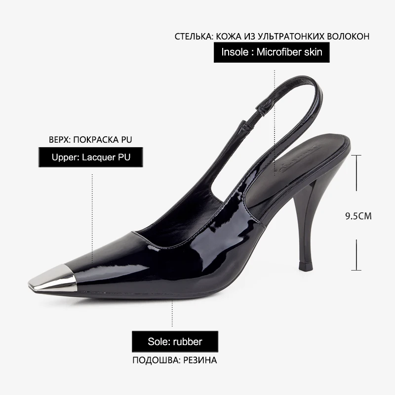 Donna-in Slingback Sandals Women Sheos Black Stiletto High Heels Patent Leather Square Toe Fashion Sexy Ladies Dress Pumps