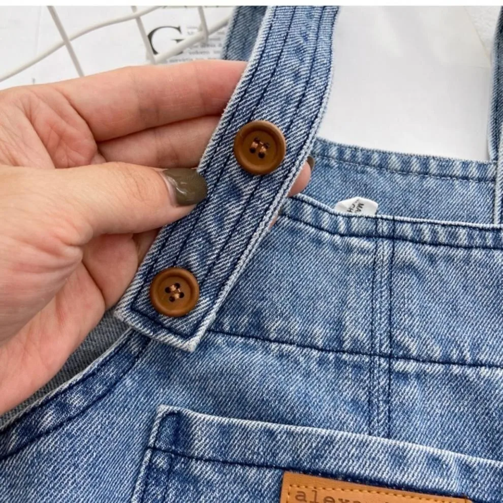 New Kid Boys Overall Girls Denim Strap Pants Solid Color Trousers Spring Autumn New Casual Cargo Pant Fashion Clothing 2-8 Years