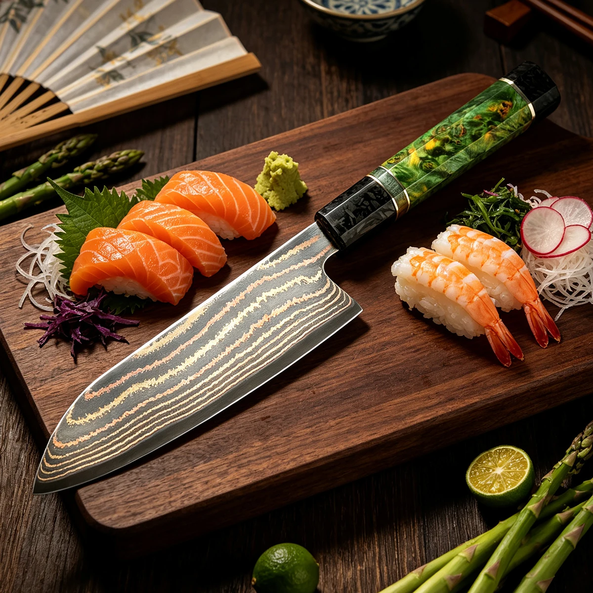 XITUO Ultra-Sharp 7 Inch Santoku Chef Knife Copper Damascus Steel Japanese Multipurpose Kitchen Knife for Meat, Fish & Veggies