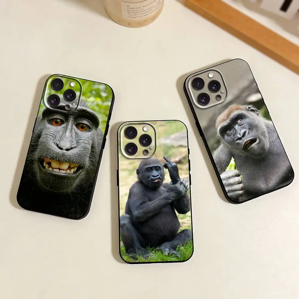 

F-Funny Monkey Silicone Phone Case For iPhone 17,16,15,14,13,12,11 Plus,Pro Max,XS,Soft Silicone Black Cover