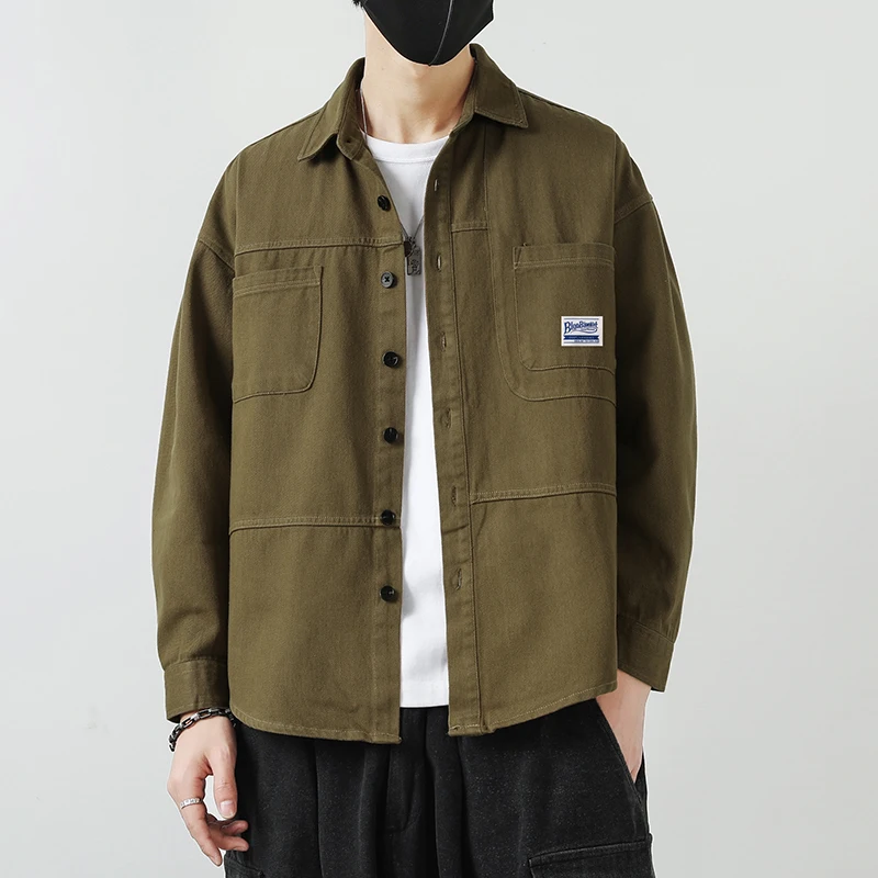 Spring Men's Jacket Solid Color Breathable Outdoor Bicycle Multi Pocket Tactical Windproof Coat Minimalist Men's Long sleeved