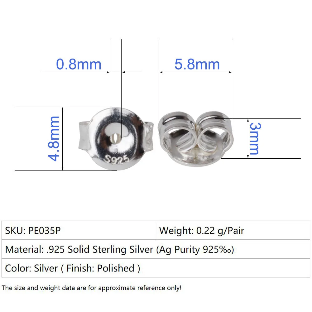 earnut, solid 925 sterling silver earring backs,earring friction butterfly back stopper for earstuds