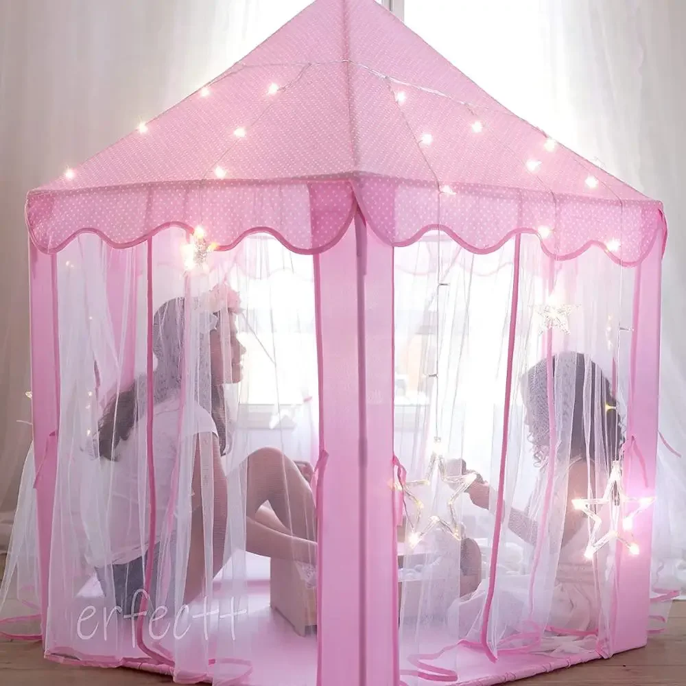 Tente tipi pliante portable pour enfants, maison de jeu, château de princesse rose, petite maison, fête, chambre d'enfant, jouet pour fille