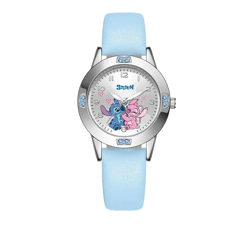 ساعة ديزني ستيتش للأطفال كوارتز كرتونية لطيفة مع حزام ألماس مقلد، هدية عيد ميلاد للأطفال للأولاد والبنات