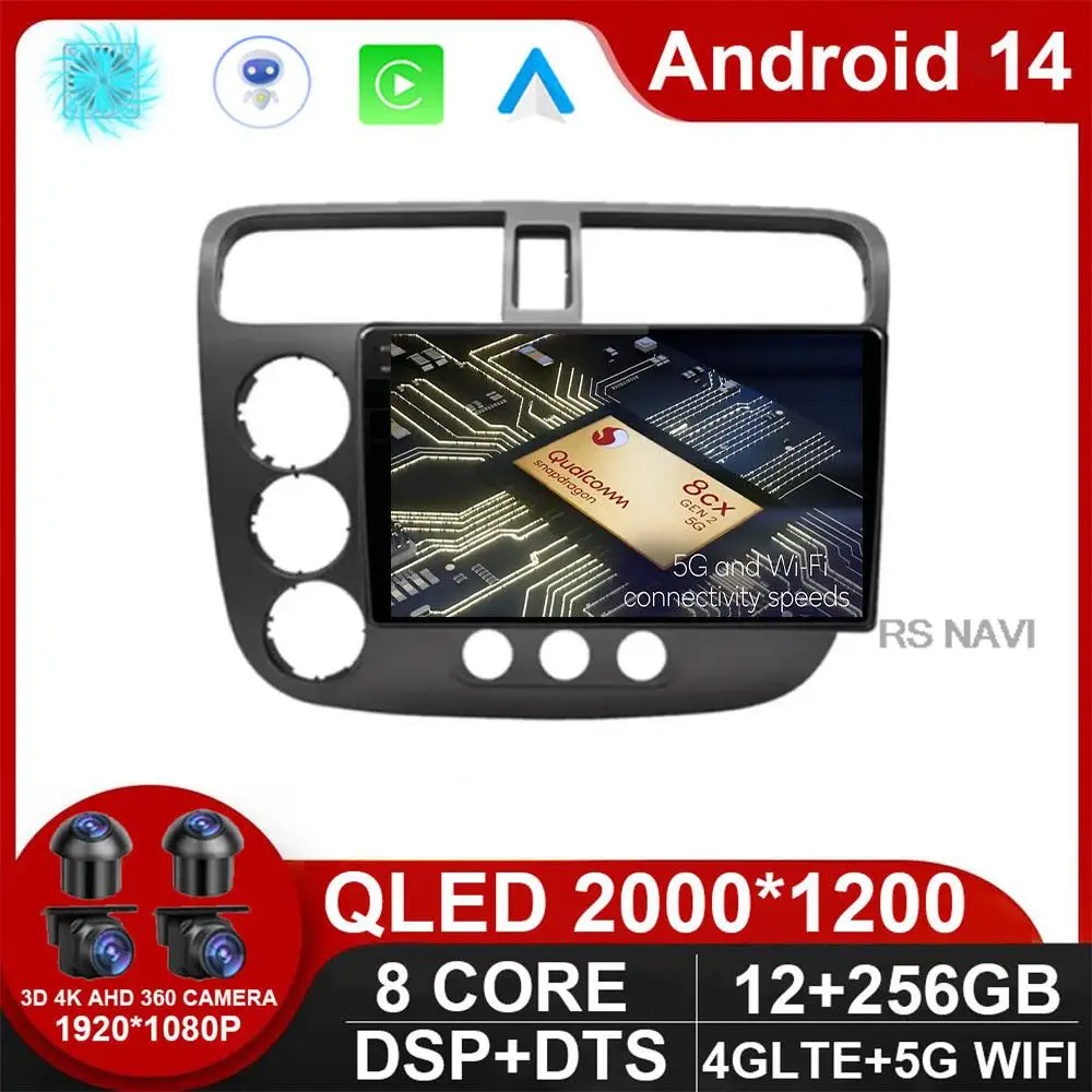 

Android 14 Carplay Auto WlFl+4G For Honda Civic 7 2000-2006 Car Radio MultimediaVideo Player Navigation Head Unit DPS BT GPS