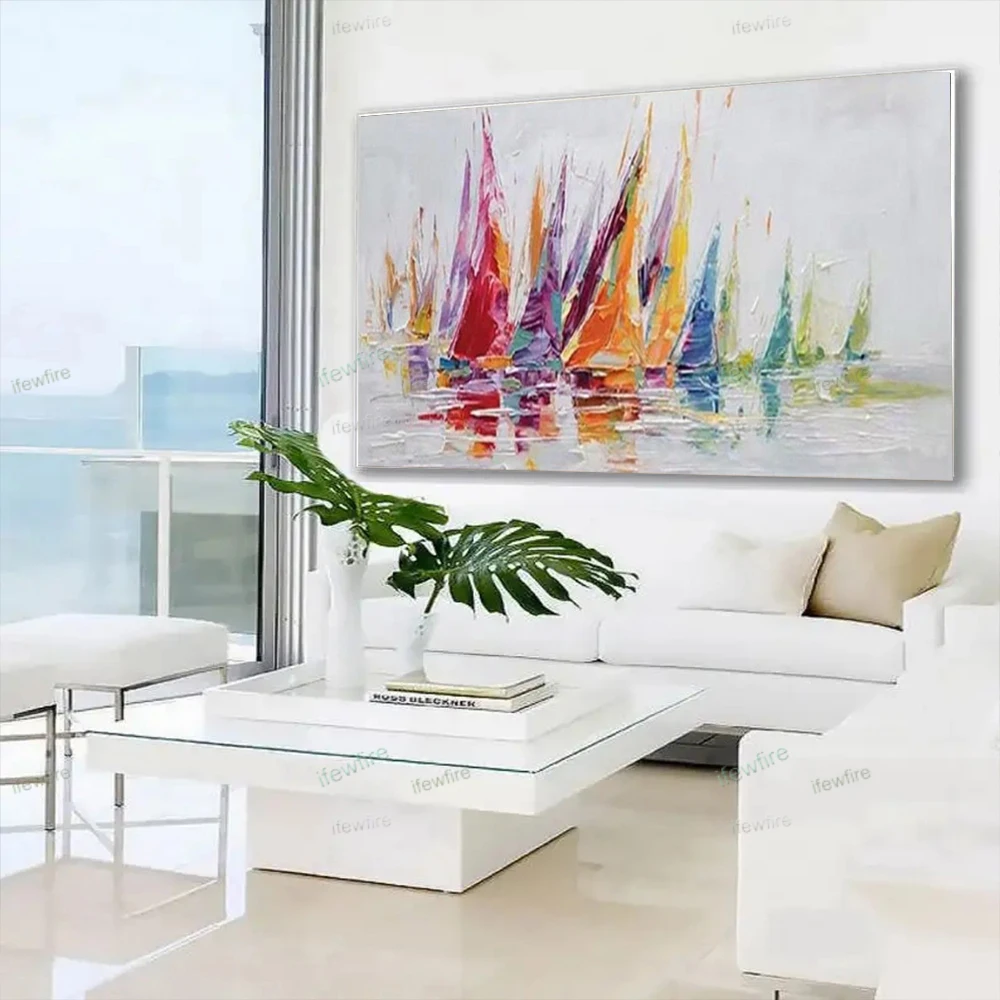 1pc Frameless Canvas Painting Sailboats Abstract Painting on Canvas Modern Art Living Room Colorful Wall Art Large Abstract Wall