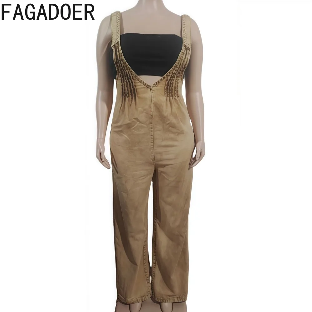 FAGADOER ฤดูร้อนใหม่ Casual Ruched Patchwork Jumpsuits ผู้หญิงสีทึบหลวม Rompers หญิง Streetwear Overalls ใหม่