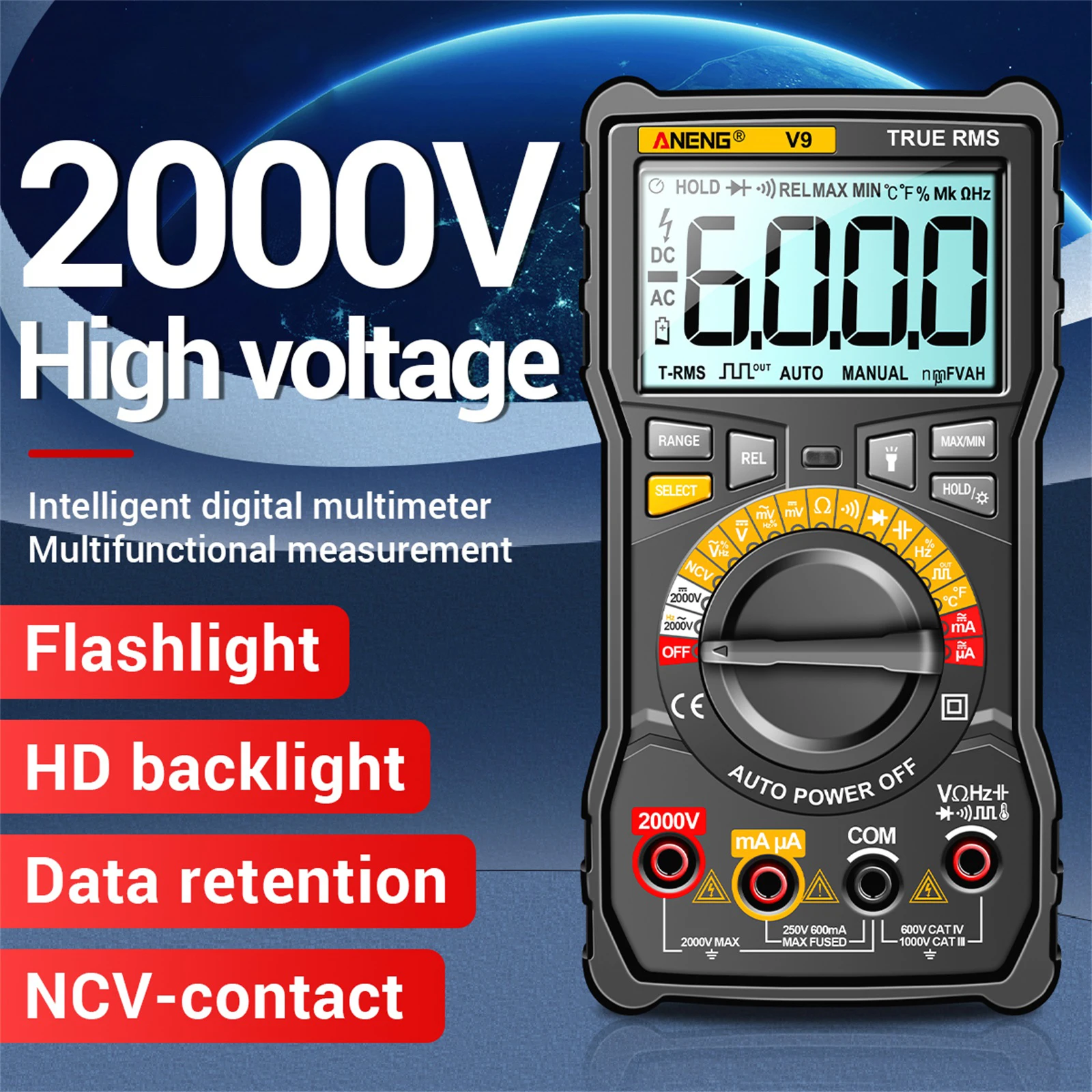 ANENG V9 Digital Multimeter 6000 Counts 2000V Voltage Test Capacimeter Voltmeter AC/DC Ammeter Electrical Multimeter Tester Tool