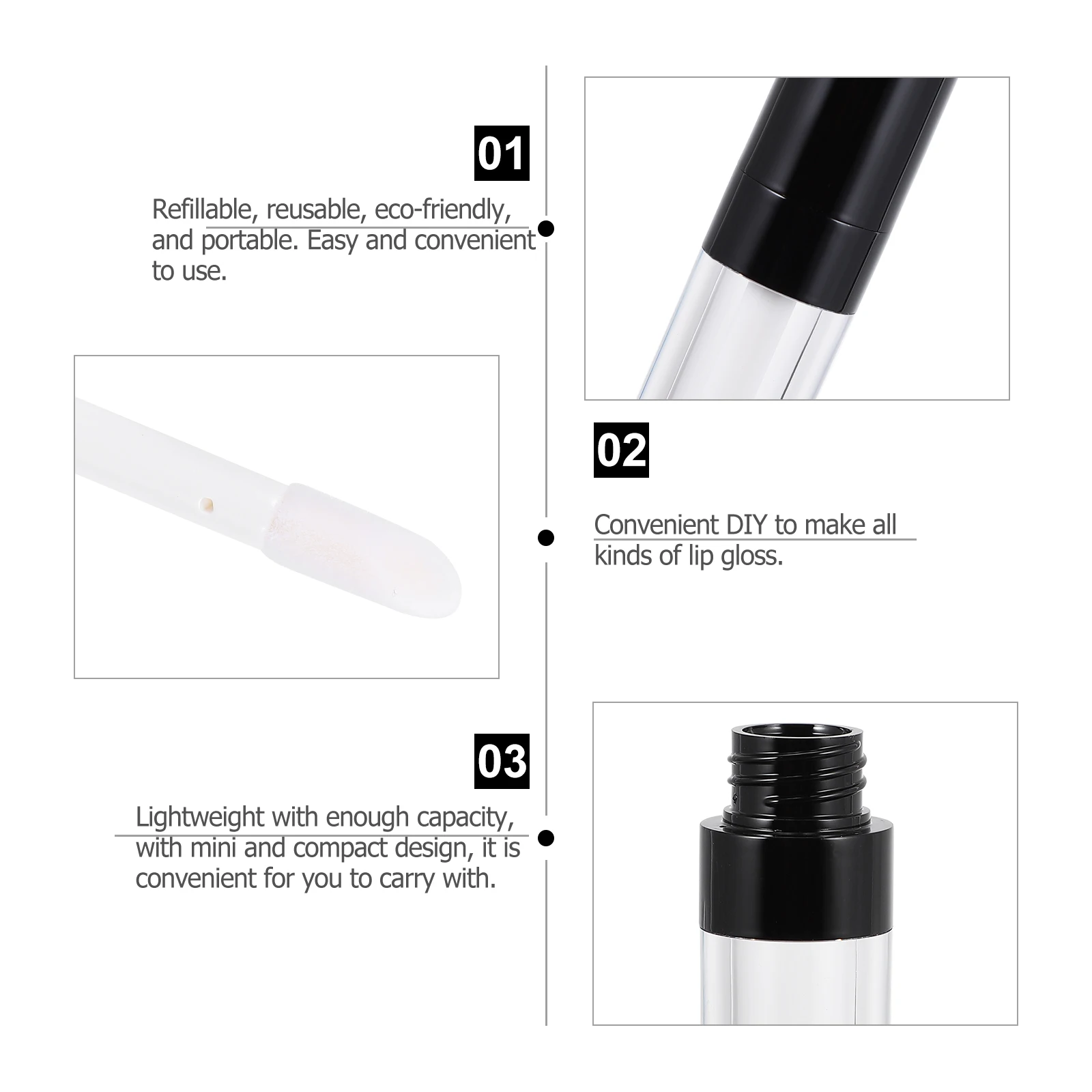 

10 Pcs Lip Gloss Bottle DIY Lipstick Tubes Plastic Reusable Bottles Abundance Refillable Containers Perfume Black Travel