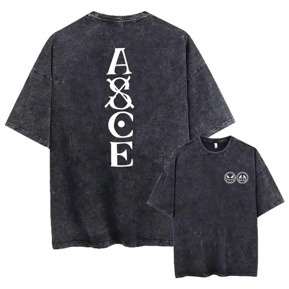 

One Piece Anime Print Washed T-shirt Men Hip Hop Streetwear Oversized Women Short Sleeved Graphic Tee Summer Harajuku Casual Top