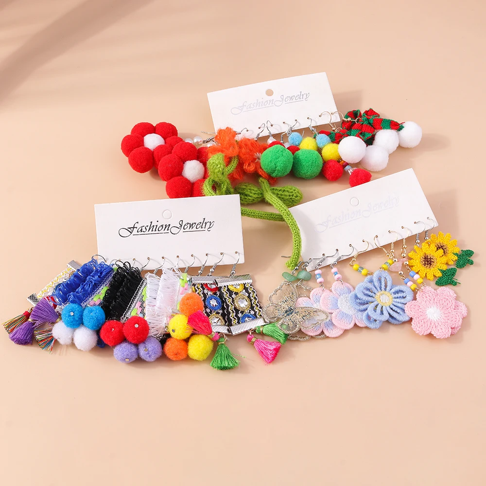Aihua Niedliche gehäkelte Blumen-Ohrringe für Frauen und Mädchen, handgefertigt, Schmetterling, Schleife, flauschige Kugel-Ohrringe, Geburtstagsfeier, Schmuck, Geschenke – Detail 6