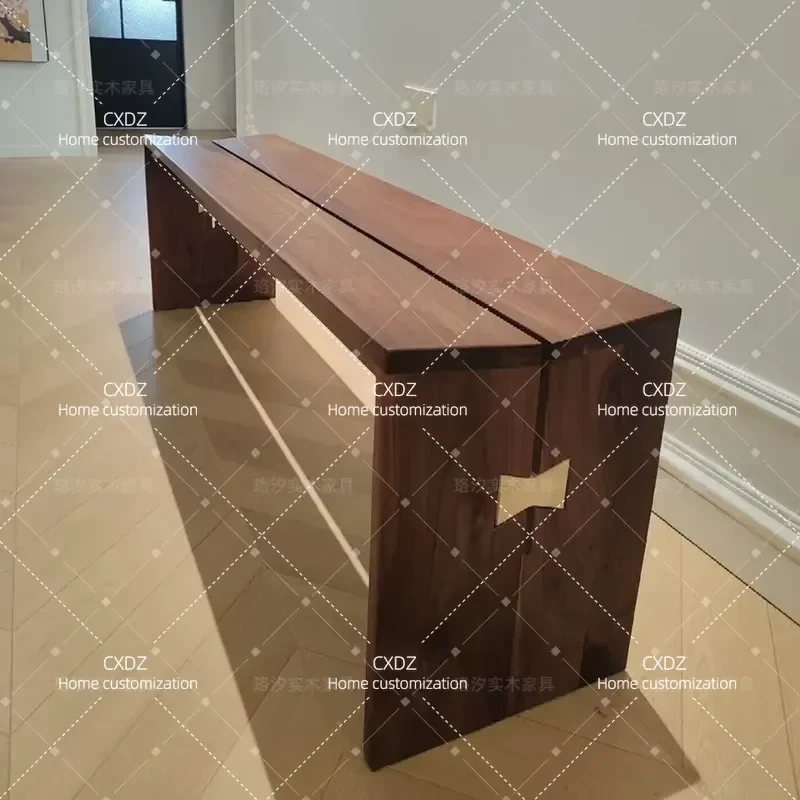 Modern Simple Solid Wood Bench Bedroom Bedside Stool with Storage Black Walnut High End Home Furniture