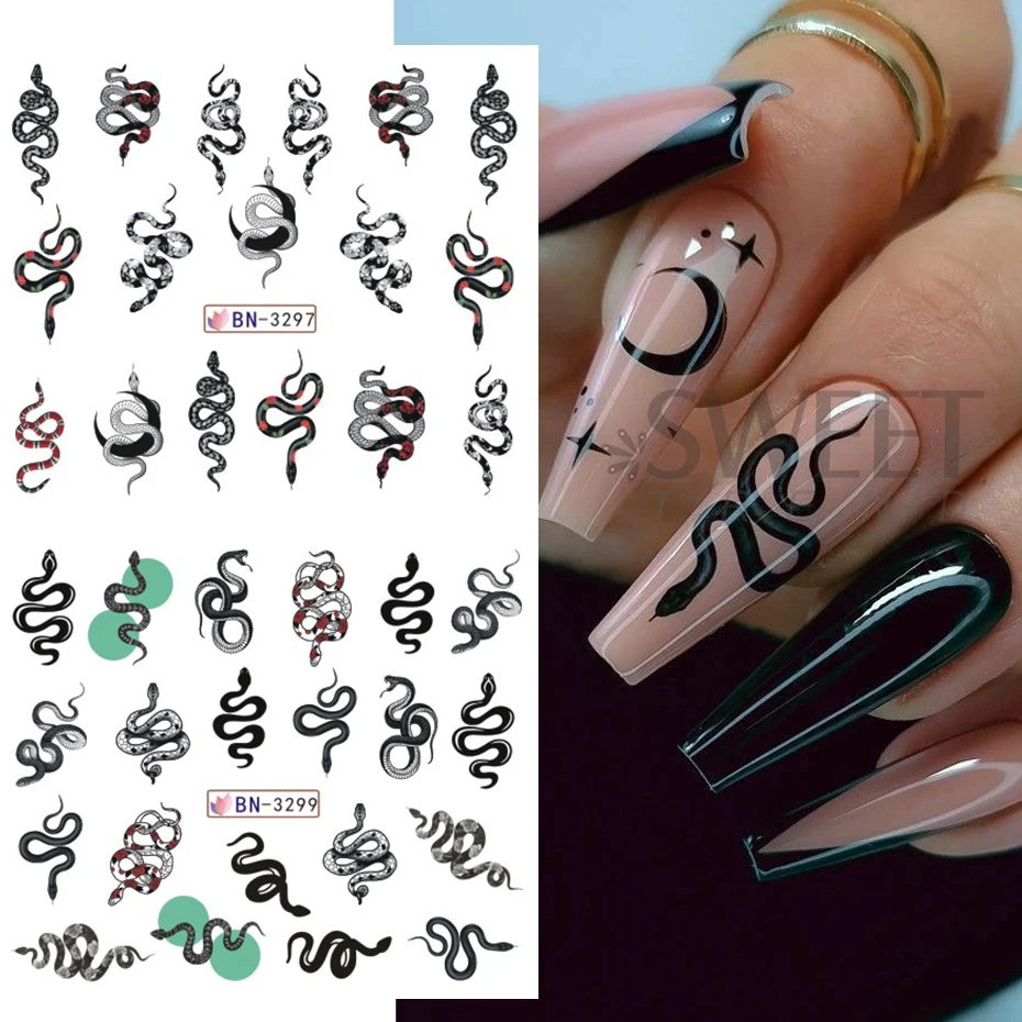 12 Design Snake Nail Water Transfer Sticker 3D Snake Skin Texture Rose Flower Pattern Water Decals  Animal Slider Manicure Foils