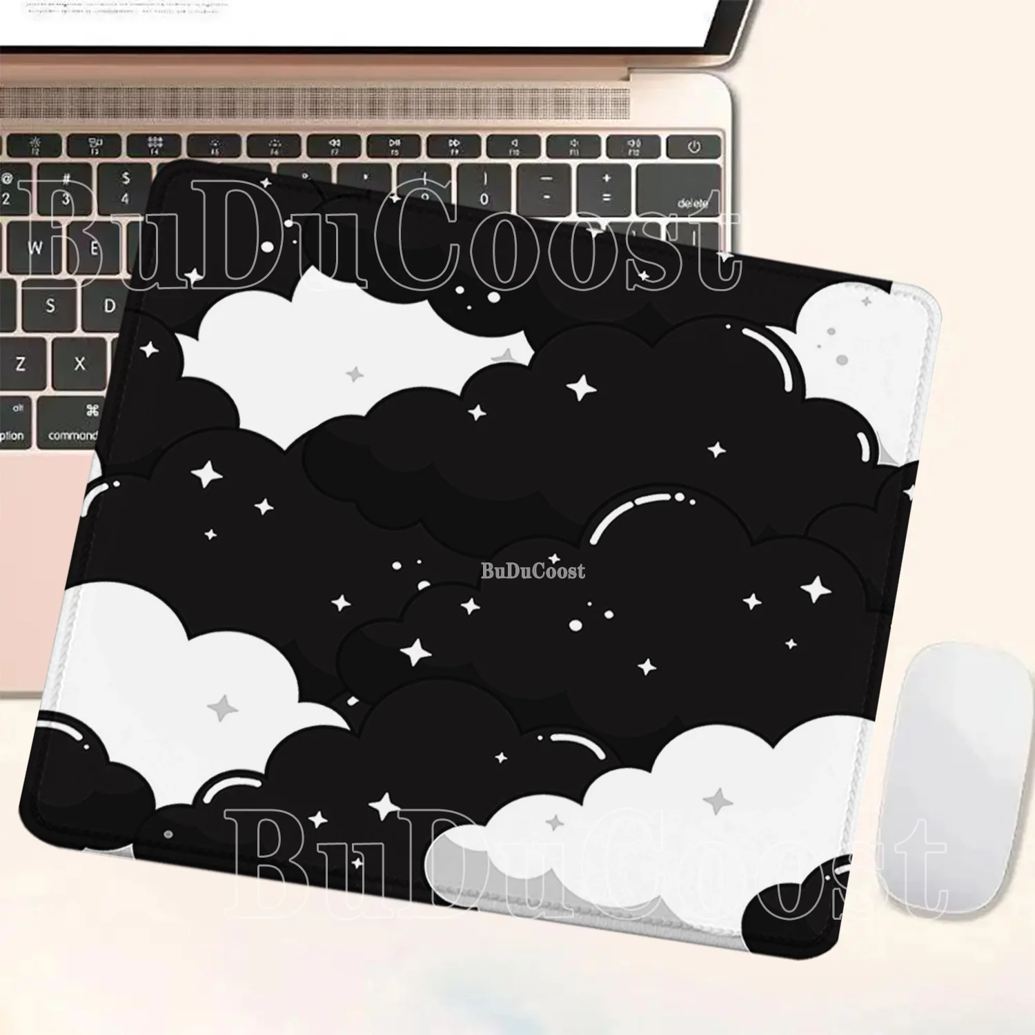 black and white Clouds small Size Mousepad Kawaii Cartoon Mouse Pad Rubber HD Printing Gaming overlock Keyboard Office Desk Mat