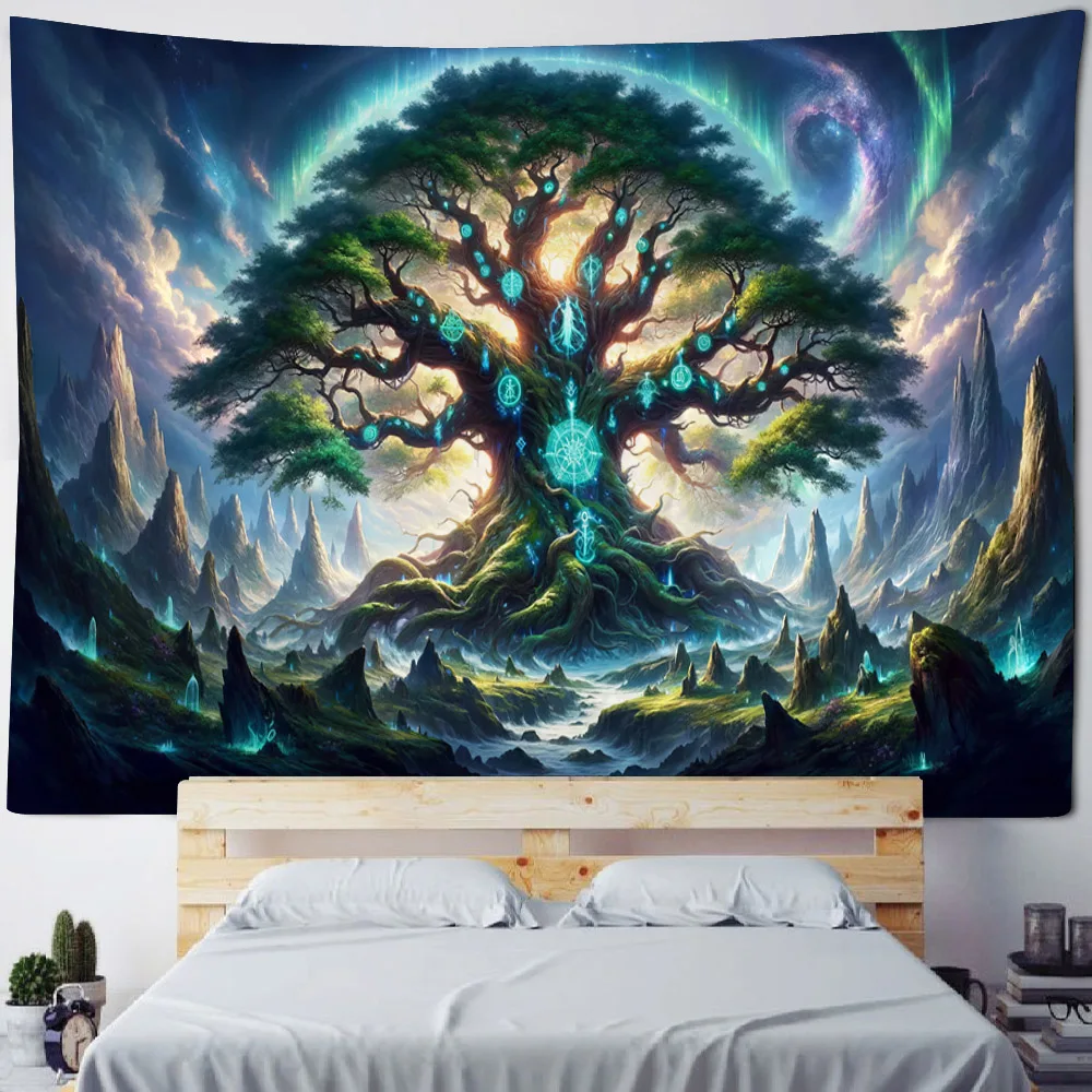 

Cartoon mysterious tree tapestry colorful forest wall hanging hippie wall art decoration background cloth bedroom living room