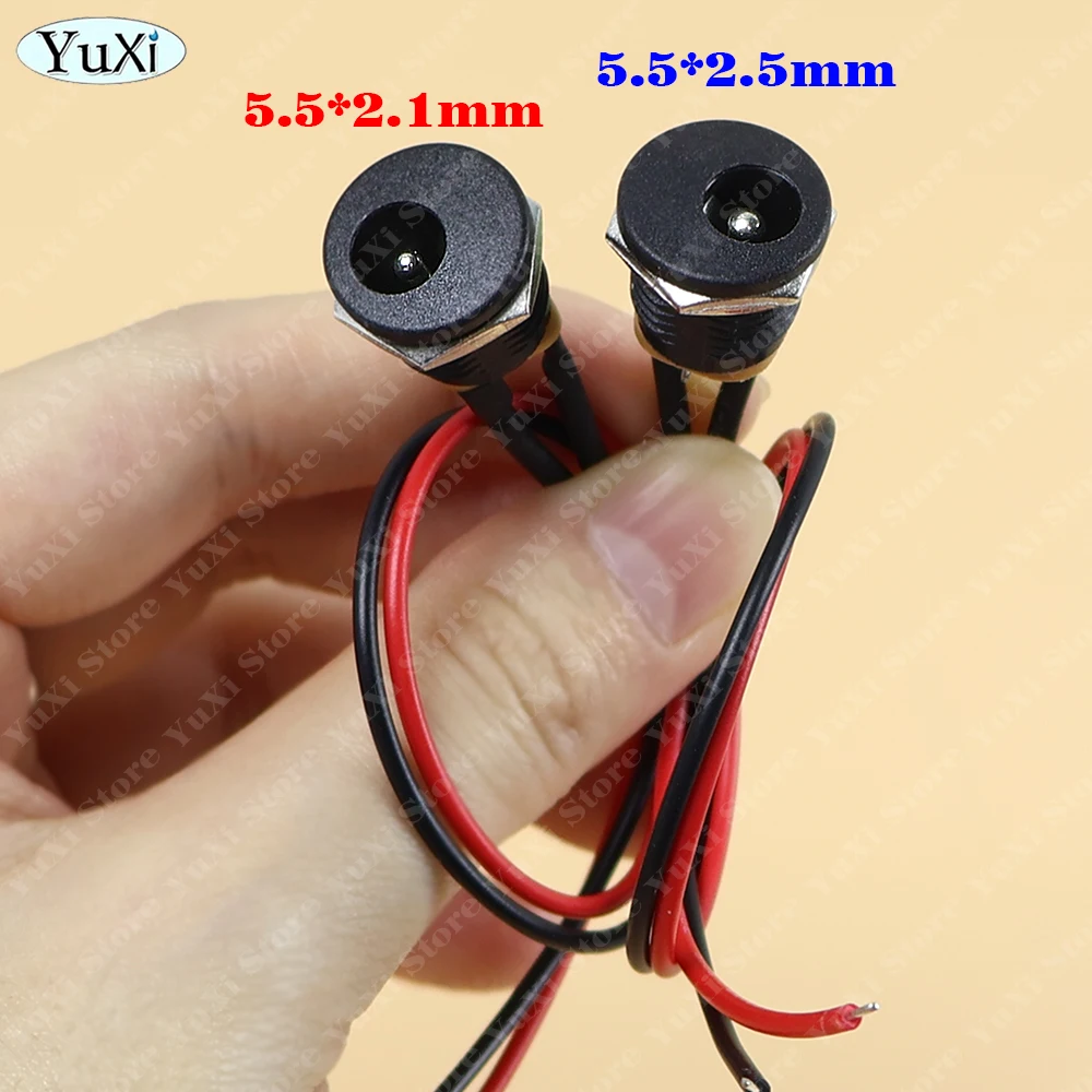 2-20pcs 5.5 X 2.1mm 5.5*2.5mm DC Power Jack Socket Female Panel Mount Connector Port With Cable