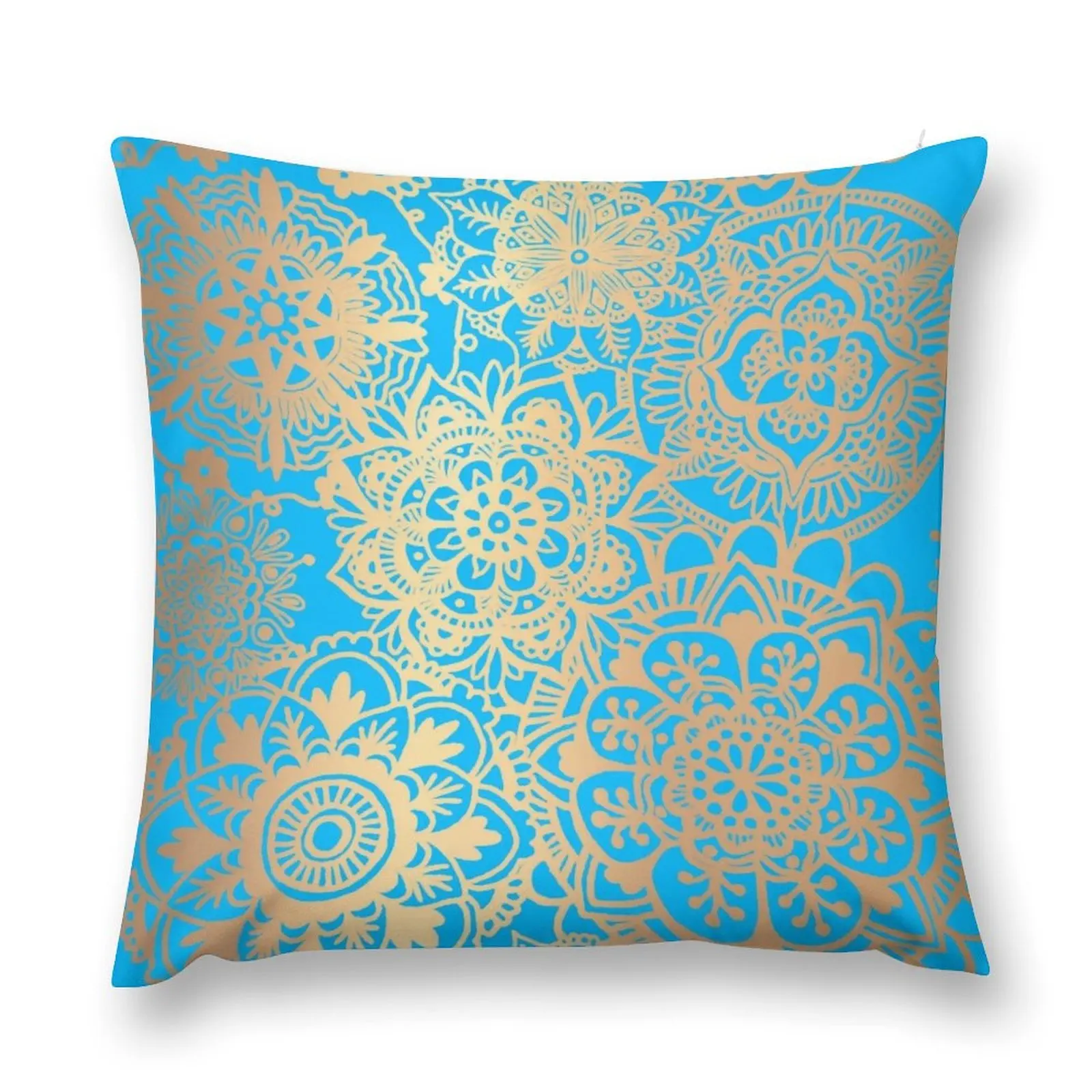 

Light Blue and Gold Mandala Pattern Throw Pillow Cushion Cover For Sofa ornamental pillows pillow