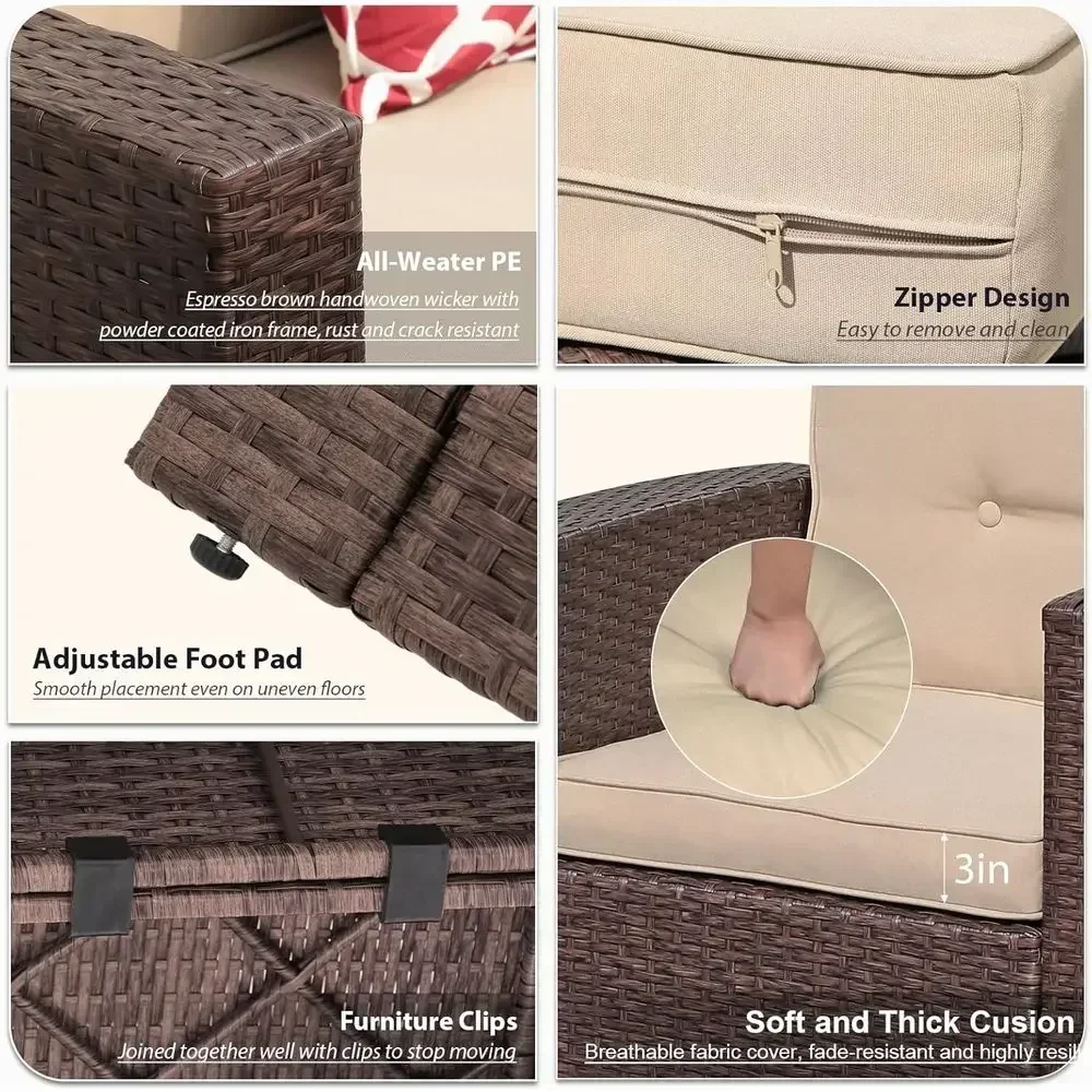 8-Piece Outdoor Wicker Patio Furniture Set with Storage and Cushions for Deck or Porch, Brown