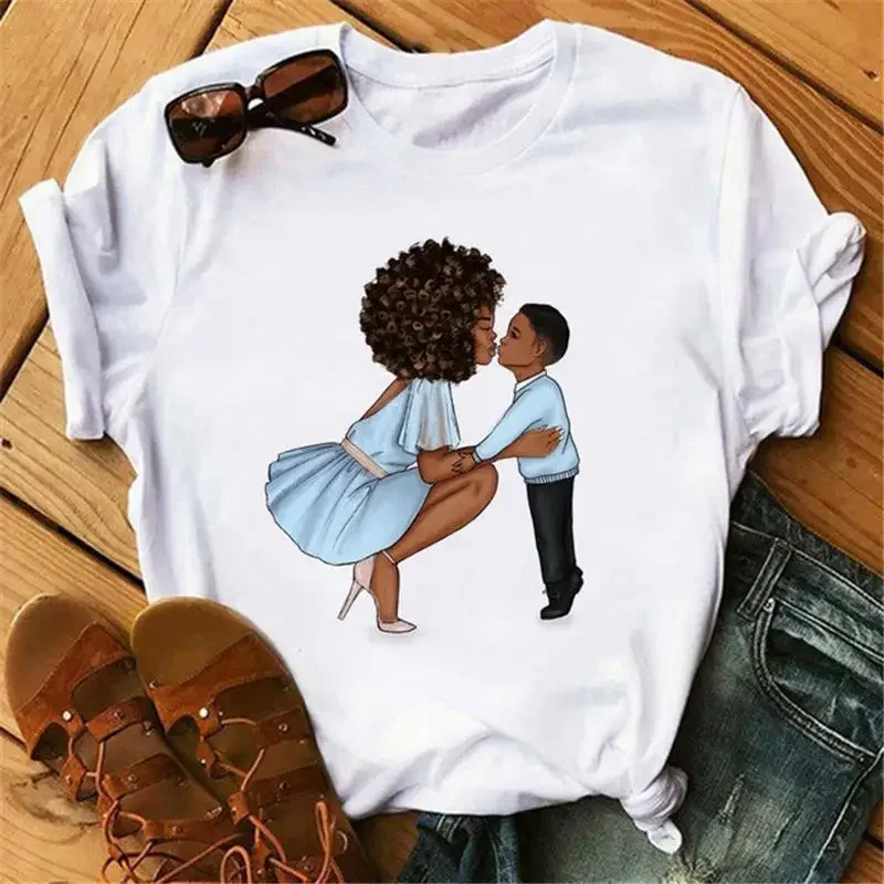 Black Girl Family Tshirt  Summer black mother and daughter T-shirt short-sleeved parent-child clothing Summer polyester