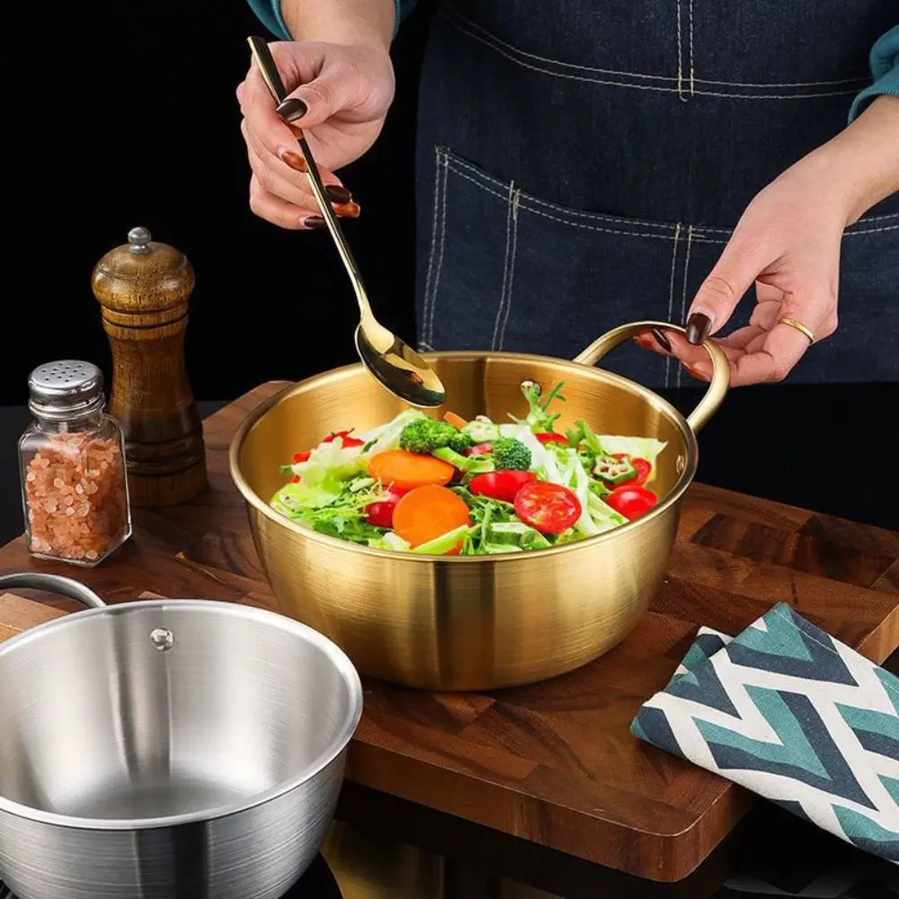 

Multi-purpose Heat-resistant Korean Ramen Pot Thickened Stainless Steel Mixing Pot Single Handle Food Containers Salad
