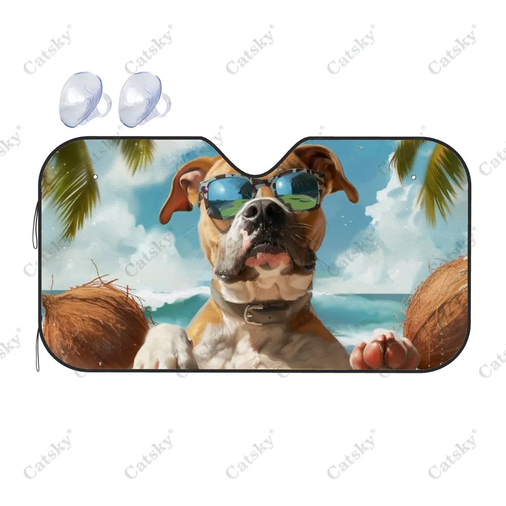 Beach Coconut Vacation Dog Car Windshield Sunshade, Auto Accessories Front Windshield Sun Visor Blocks Uv Rays Protect Decor