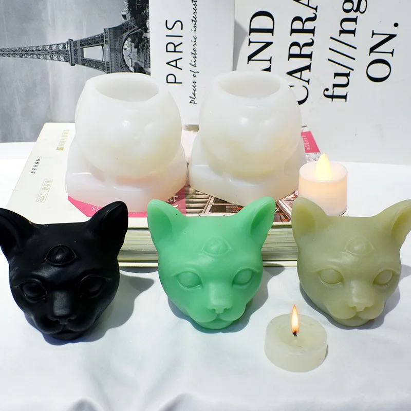 Evil Three Eyed Cat Candle Silicone Mold for Handmade Chocolate Decoration Gypsum Aromatherapy Soap Resin Candle Silicone Mould