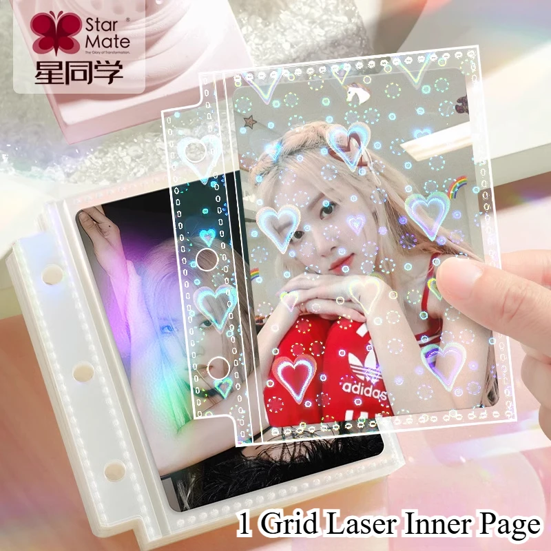StarMate 25PCS Single Pocket Card Sleeves 1Grid Heart Laser Matte Clear 3inch Inner Pages for Photo Cards, Kpop Albums