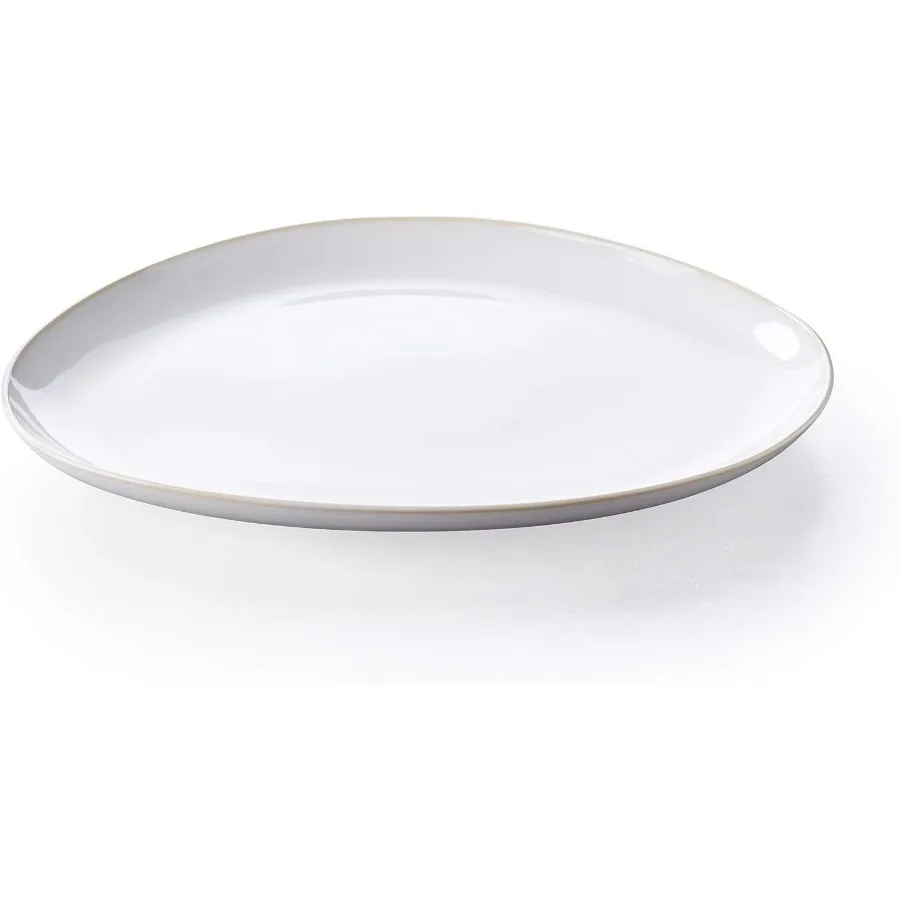 

Cotton White Glazed Stoneware Serving Plate 15 for Elegant Dining Table Decor Durable and Microwave Safe Ideal for Serving Appe