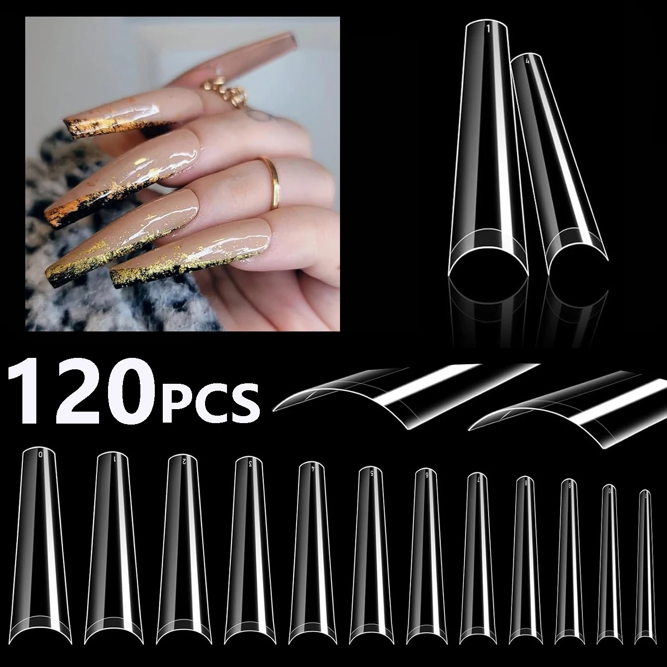 

120PCS Curved coffin nail tips suitable for artificial nails extra long conical square nail tips press on nails suitable for DIY