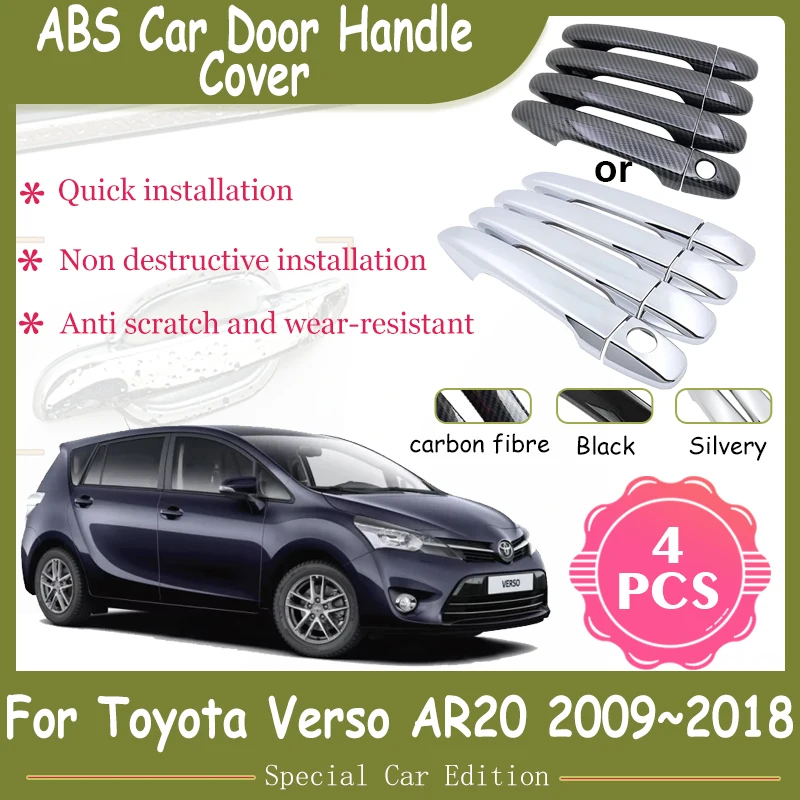 For Toyota Verso AR20 2009 2010 2011~2018 Carbon Fiber Black Door Handle Cover Style Sticker Car Protective Gadgets Accessories