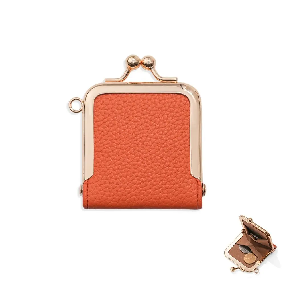Portable PU Leather Kiss Lock Coin Purse Portable Mini Clasp Coin Pouch Cash Holder