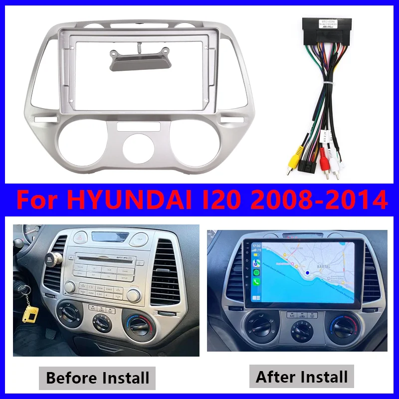 

Center Console Panel For HYUNDAI 2008-2014 I20 Android Radio Frame With Power Cables Auto Accessories Sliver 9 Inch LHD RHD