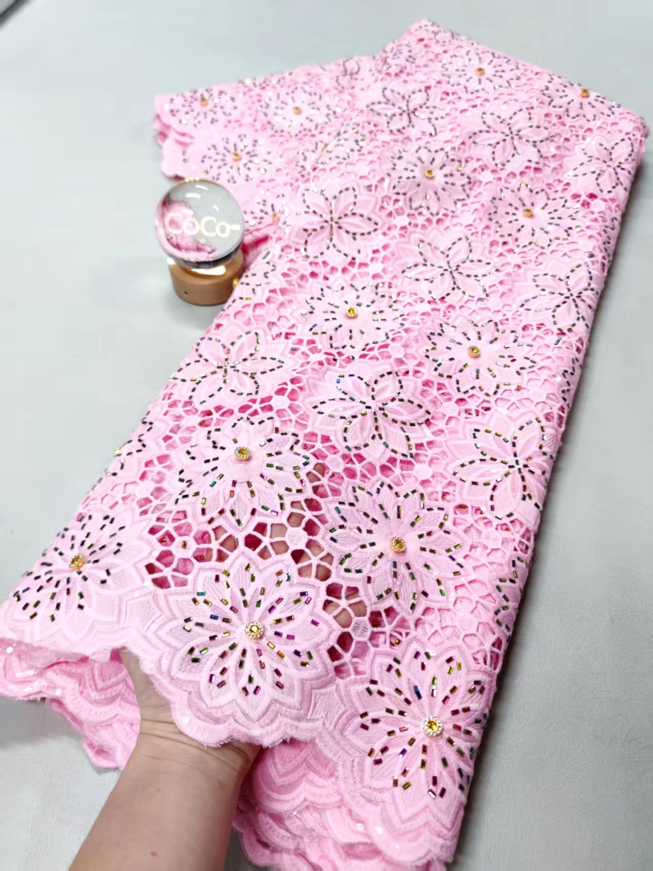 African Nigerian,High Quality Tulle Lace Fabric，for Sewing Wedding Party Gown Dress,Embroidered Cotton Damask,，5Yards, 2025