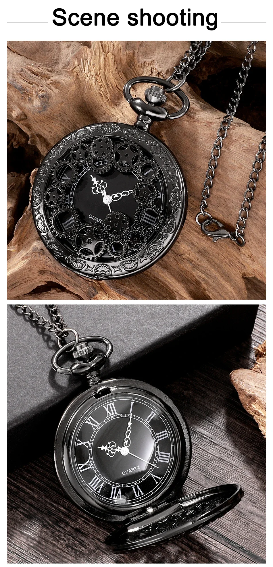 1R-Steampunk-Kupfer-Vintage-Hohlzahnrad-Hohl-Quarz-Taschenuhr-Halskette-Anhänger-Uhr-Kette für Männer und Frauen mit Kette, Geschenk – Detail 4