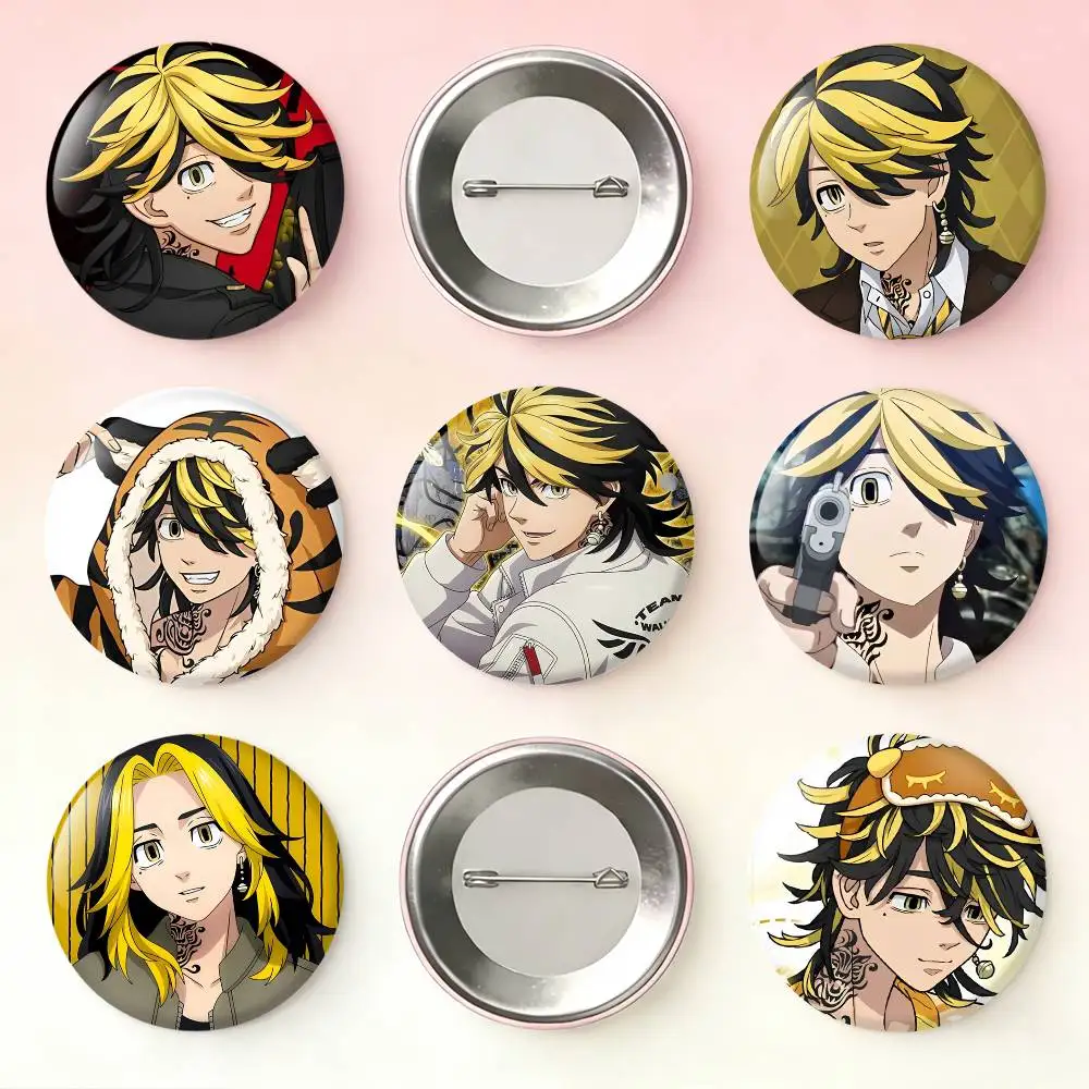 

okyoR-Revengers Kazutora Hanemiya Laser Badge Creative Pins Brooch for Bag Clothes Hat Decor Gifts Fans Collect