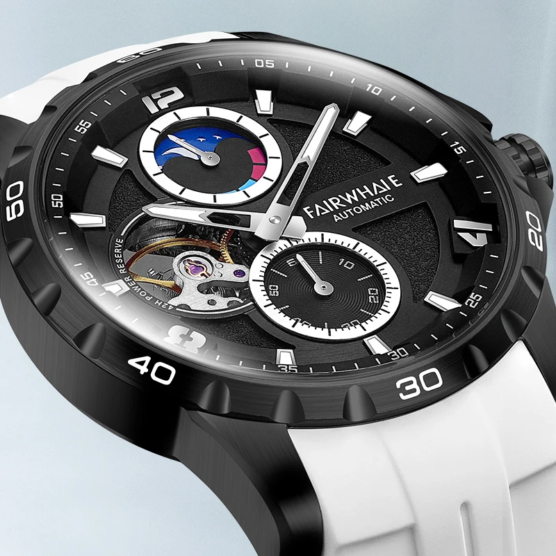 

Mark Fairwhale Brand 6510 Fashion Automatic Watches Men Sports Rubber Strap Man Clock Luxury Moon Phase Mechanical Wristwatch