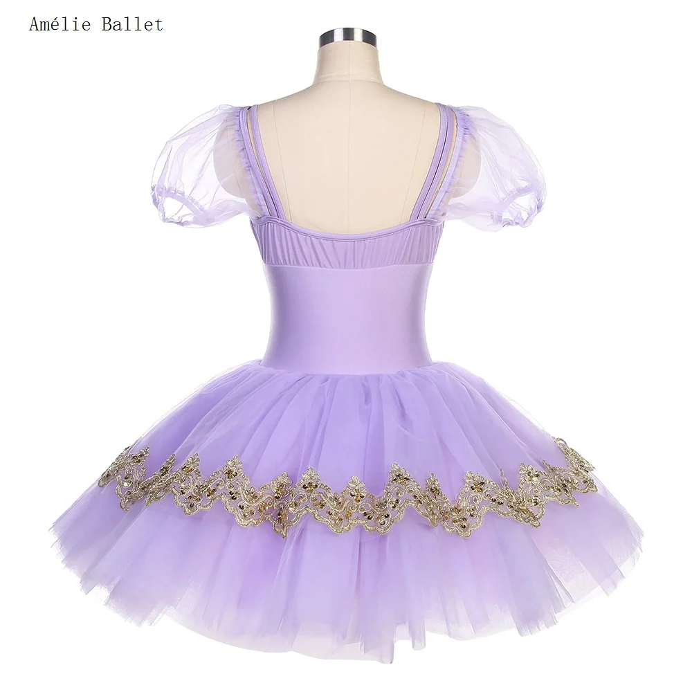 BLL060 Puff Sleeves Lilac Spandex Bodice Bell-shaped Ballet Dance Tutu Leotard Dress for child & adult Stage Performance Dress