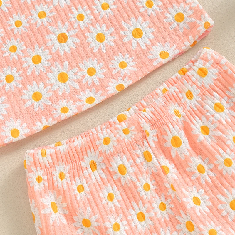 Baby Clothing Girls Summer 2 Piece Outfits Daisy Print Tank Top Elastic Shorts Set Cute Children Clothes