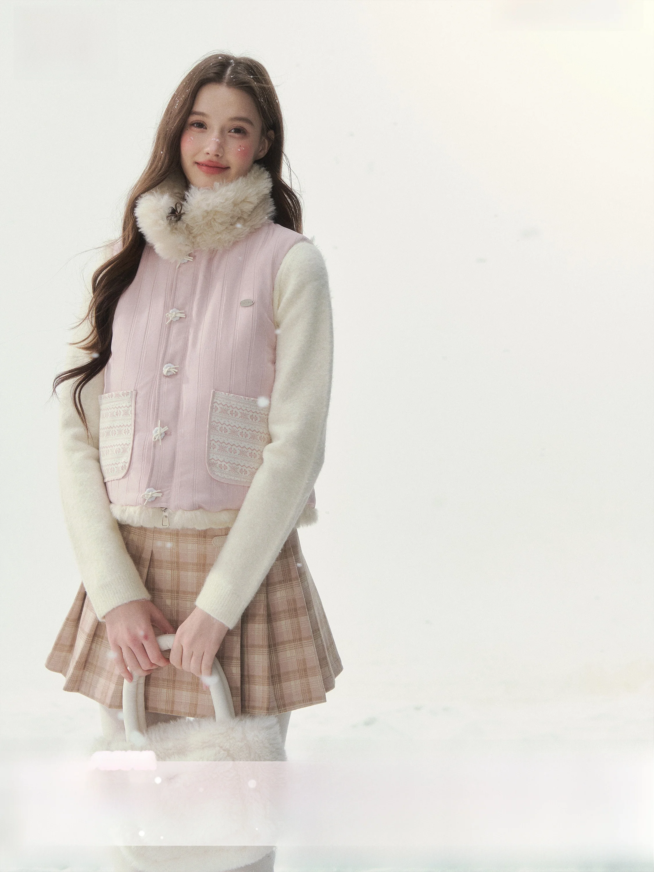 

SunsetPark Eco-Friendly Double-Sided Brown Fur Vest Sweet Gingerbread Pink Retro Sle Women's Jaet Polyester Fabric Coat