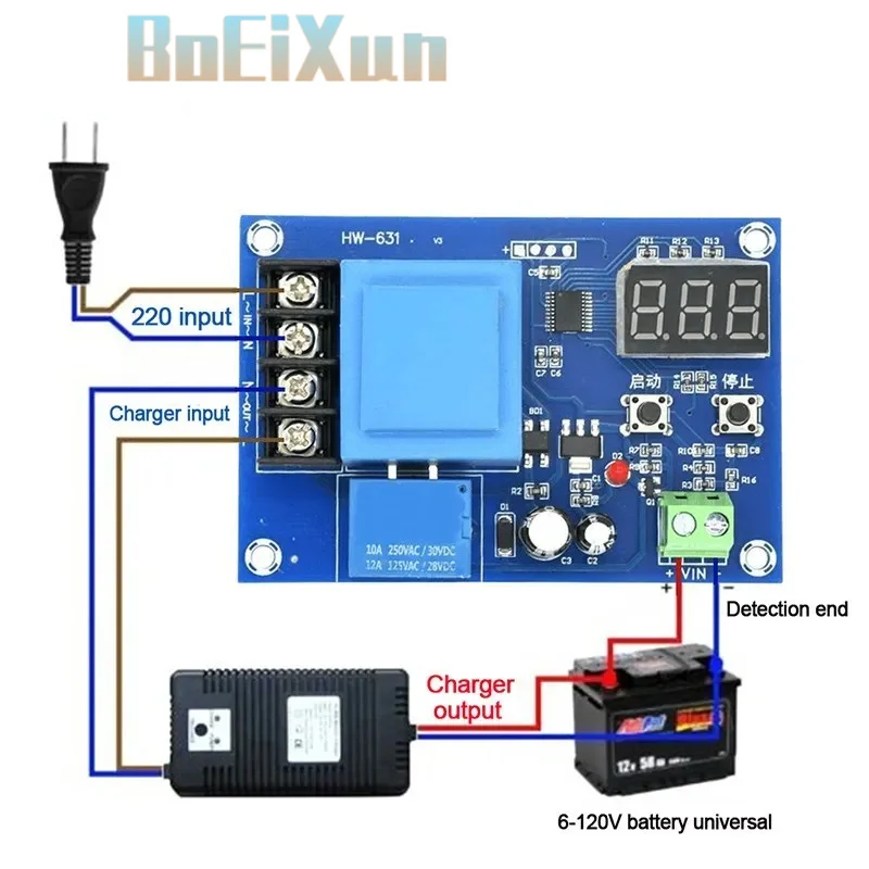 XH-M602 Digital Control Battery Charging Control Module AC 220V Lithium Storage Battery Charger Control Switch Protection Board