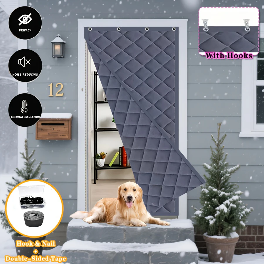 1 PC of Winter Home Windproof and Warm Door Curtain, with Special Hooks in the Bedroom and Magnetic Adsorption to Turn off Noise