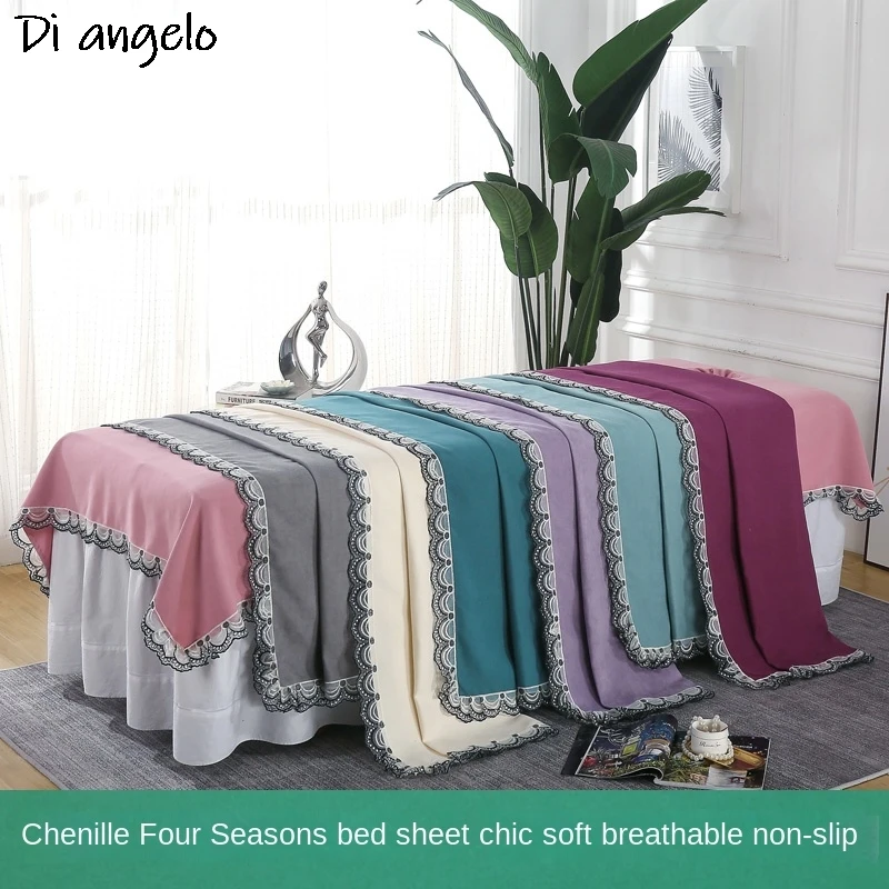 Beauty Salon Bed Sheet Body SPA Massage Foot Bath Health Special Light Luxury Thickened Cotton And Linen Wth Holes #/