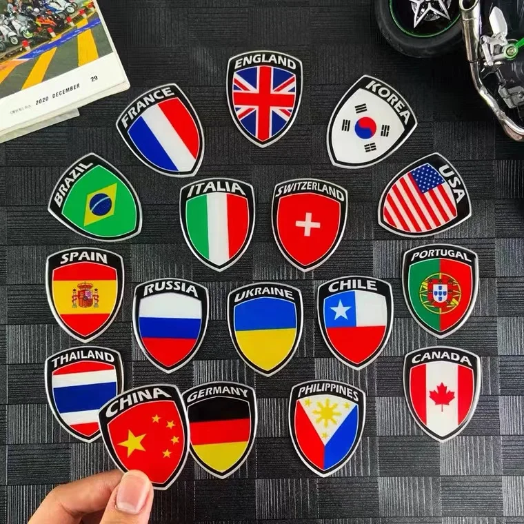 Global Country Flag Sticker 3D Reflective Motorcycle Accessories Auto Shield type Badg Decals For Germany Spain France etc