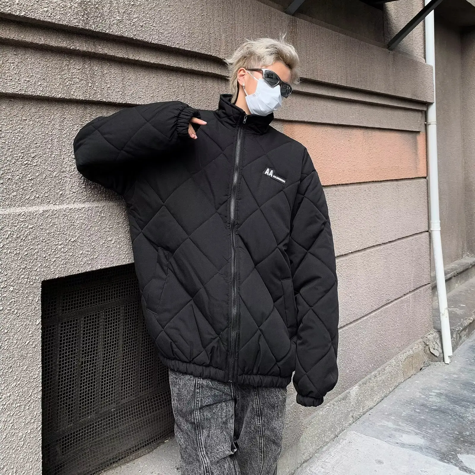 Argyle Parka Mannen Baggy Amerikaanse Stijl Stand-kraag High Street Fashion Vintage Warme Lange Mouw Hip Hop Harajuku Uitloper Winter