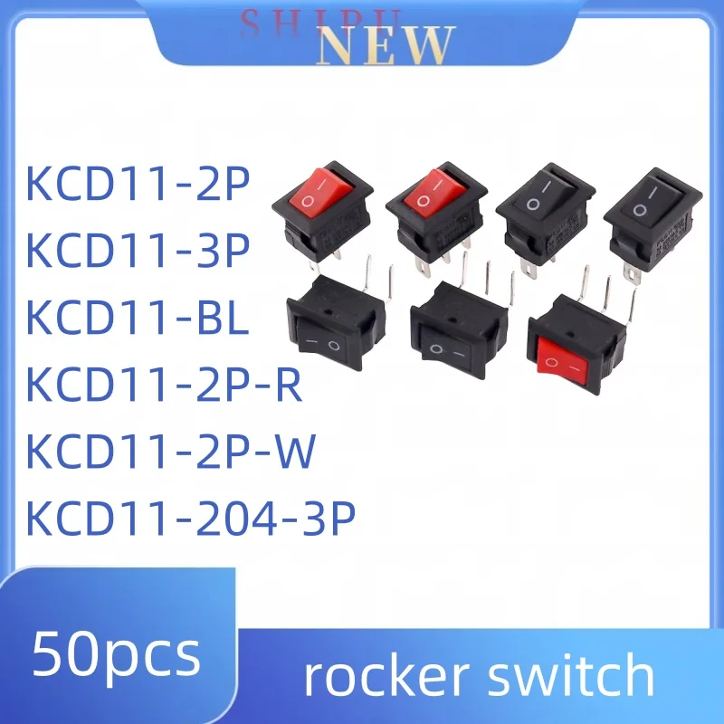 50pcs KCD11-2P-R 2P 3P KCD11-BL KCD11-204-3P KCD11-2P-W rocker switch